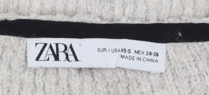 Zara Women Beige Knit Jumper Dress Size S Crew Neck Long Sleeve