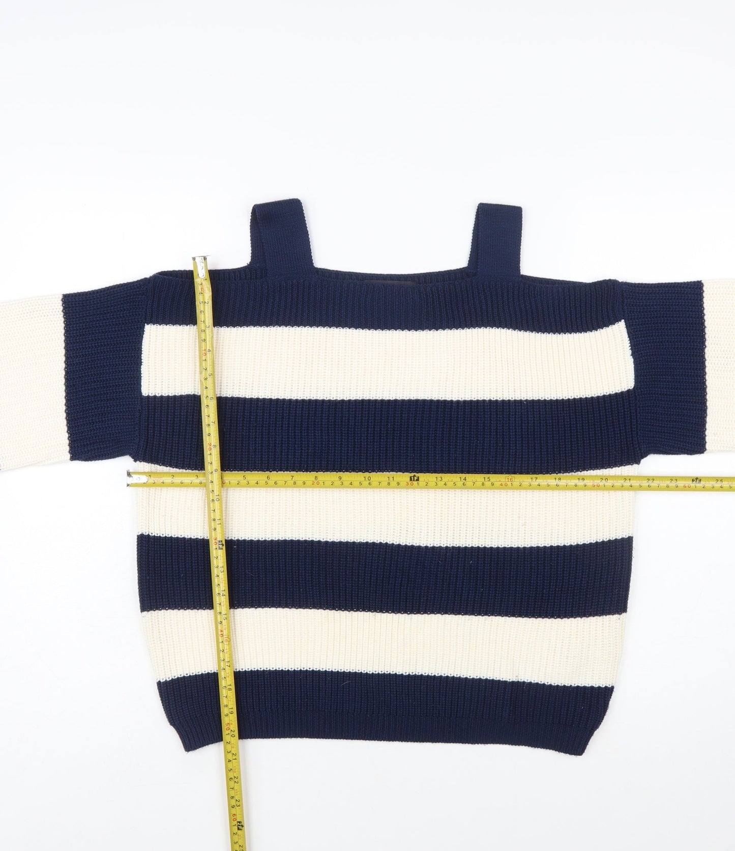Marks and Spencer Women's Blue Striped Cotton Pullover Jumper Size L