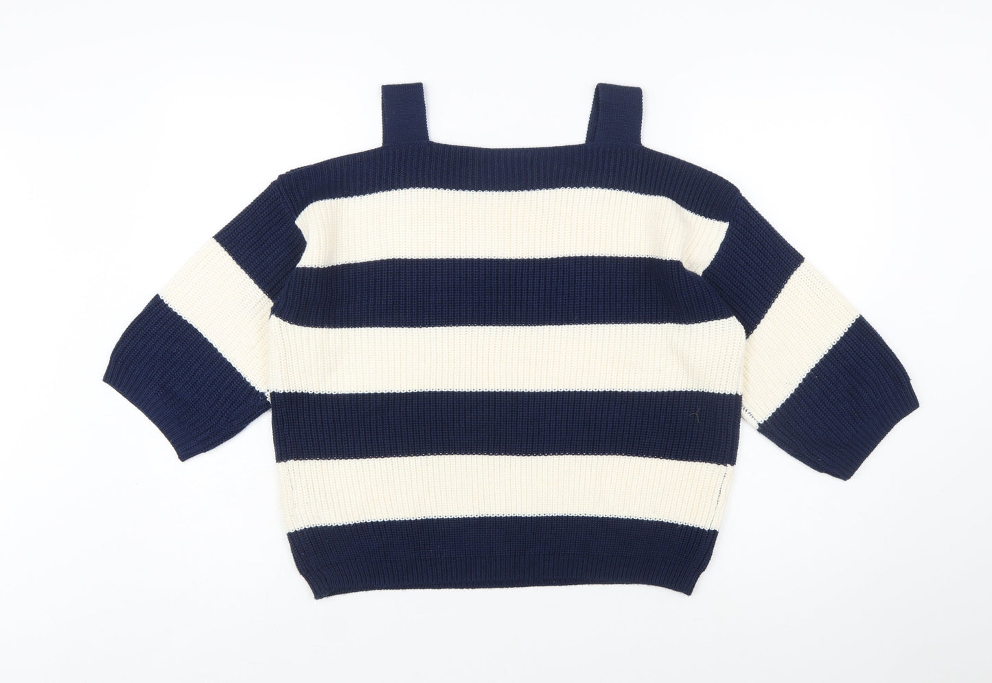 Marks and Spencer Women's Blue Striped Cotton Pullover Jumper Size L