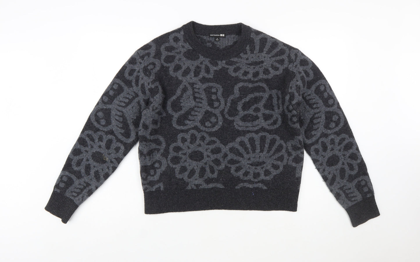 Marimekko x Uniqlo Womens Grey Wool Flower Knit Jumper Size M