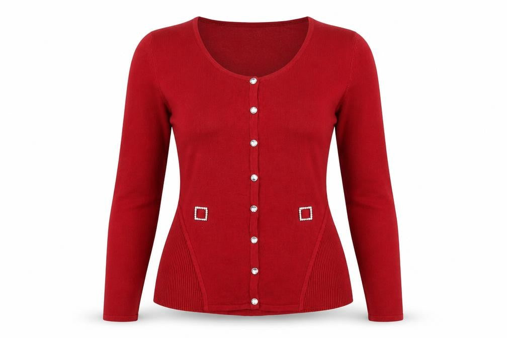 Kaleidoscope Women’s Red Knit Cardigan Size 10 with Jewel Buttons