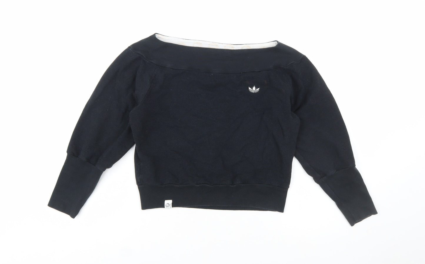 Adidas Womens Black Boat Neck Pullover Sweatshirt Size 10 Bamboo Blend