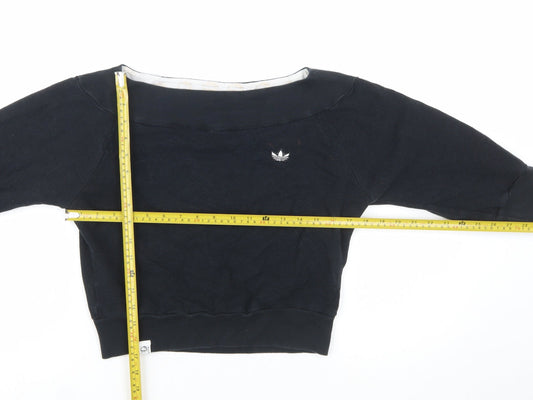 Adidas Womens Black Boat Neck Pullover Sweatshirt Size 10 Bamboo Blend