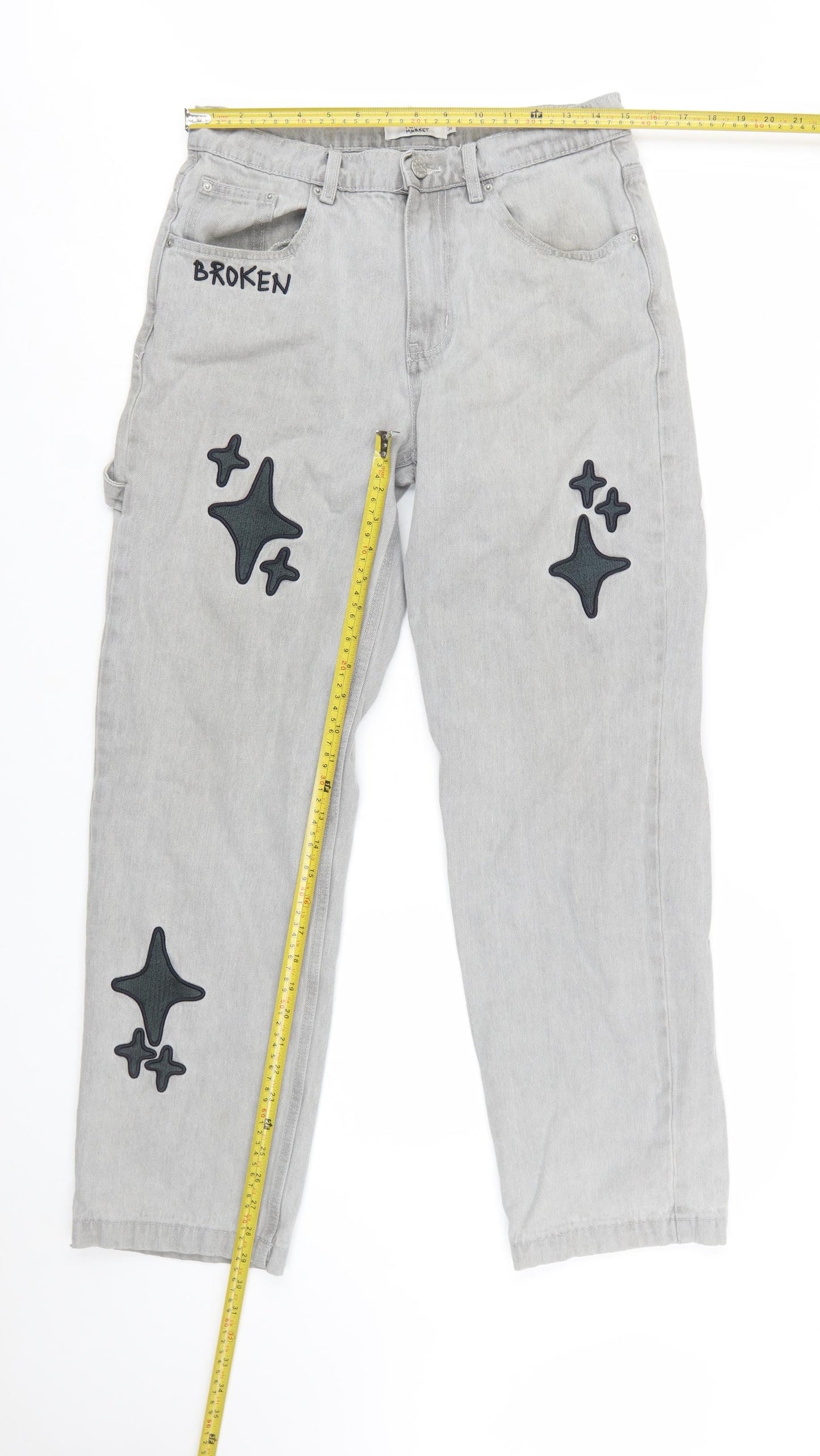 Broken Planet Market Grey Women's Straight Jeans W30 L30