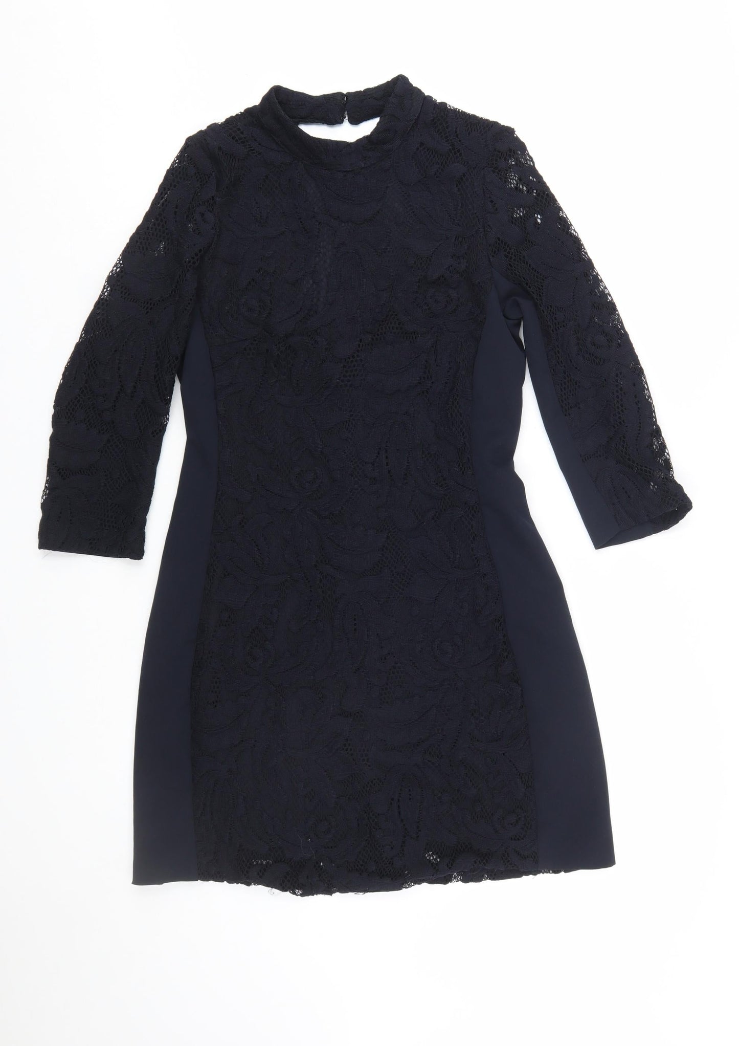 H&M Women Black Lace Sheath 3/4 Sleeve Knee Length Dress Size 10
