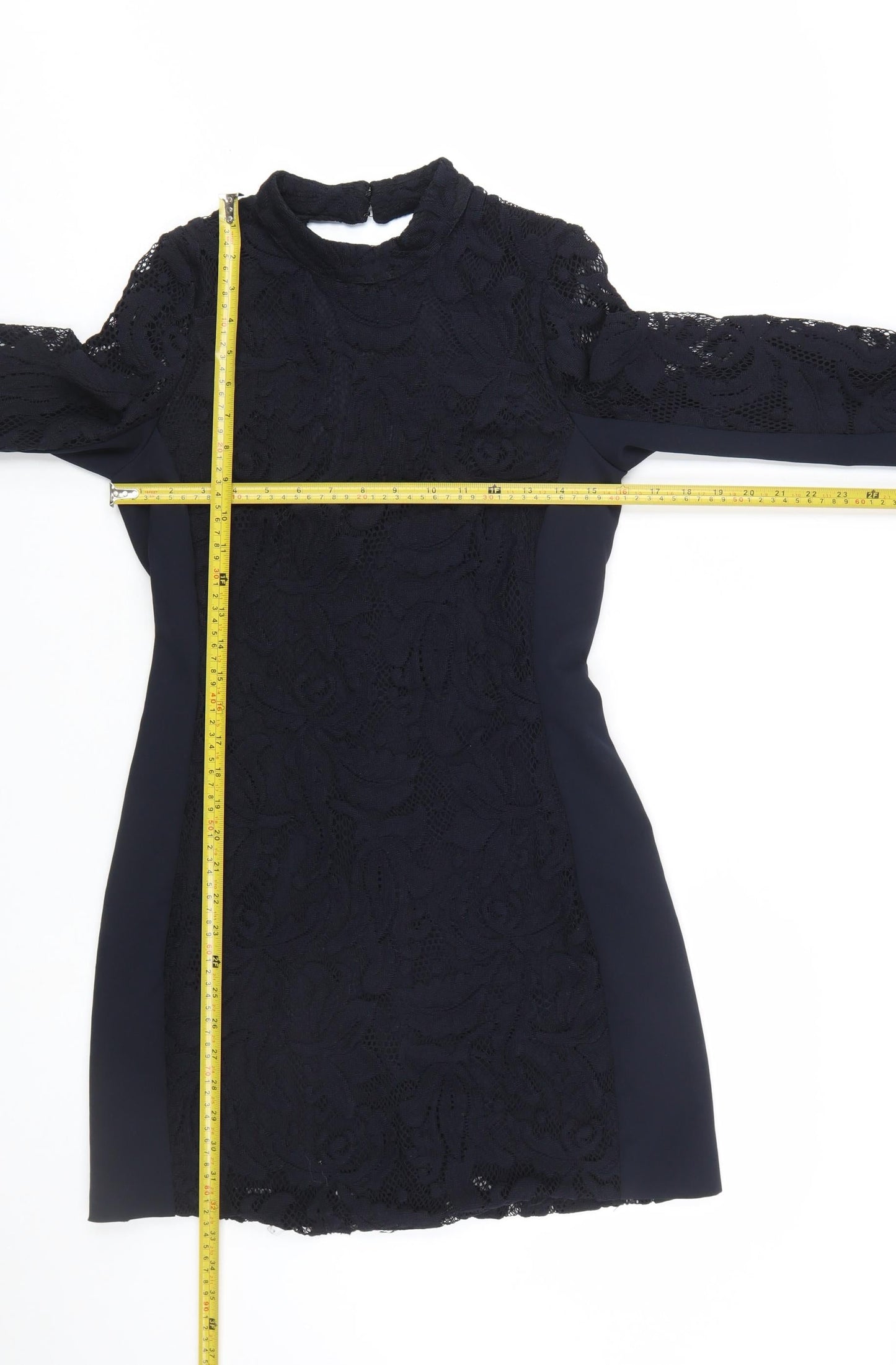 H&M Women Black Lace Sheath 3/4 Sleeve Knee Length Dress Size 10