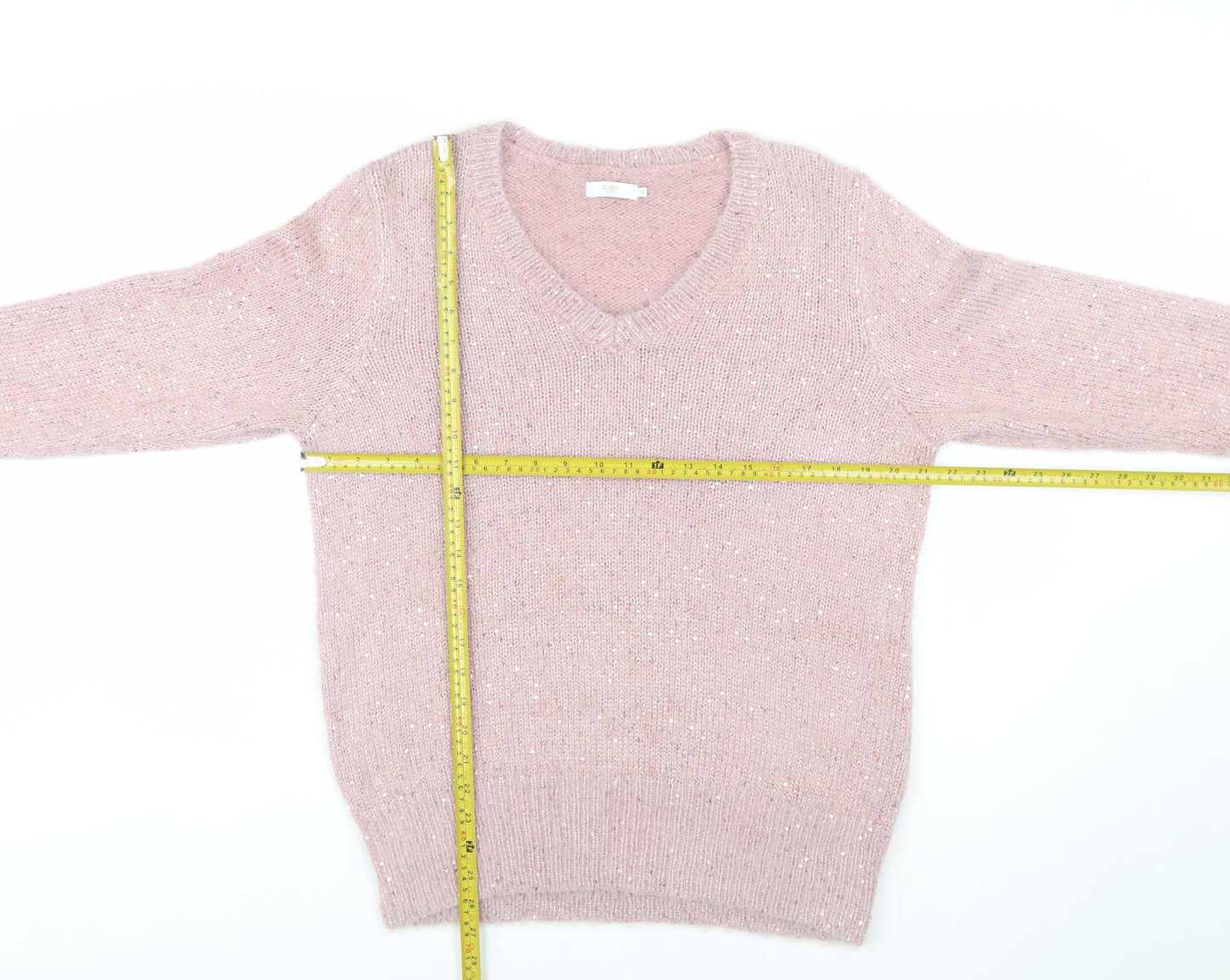 Cotton Traders Women's Dusky Pink Sequin V-Neck Knit Jumper Size 16