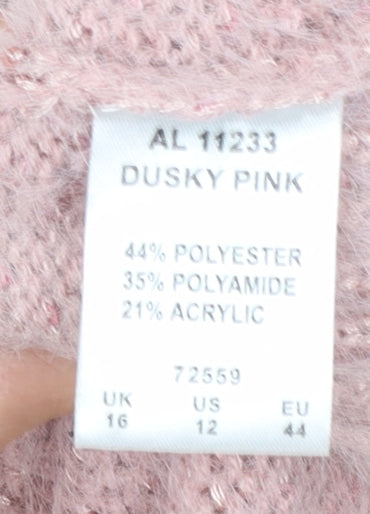 Cotton Traders Women's Dusky Pink Sequin V-Neck Knit Jumper Size 16