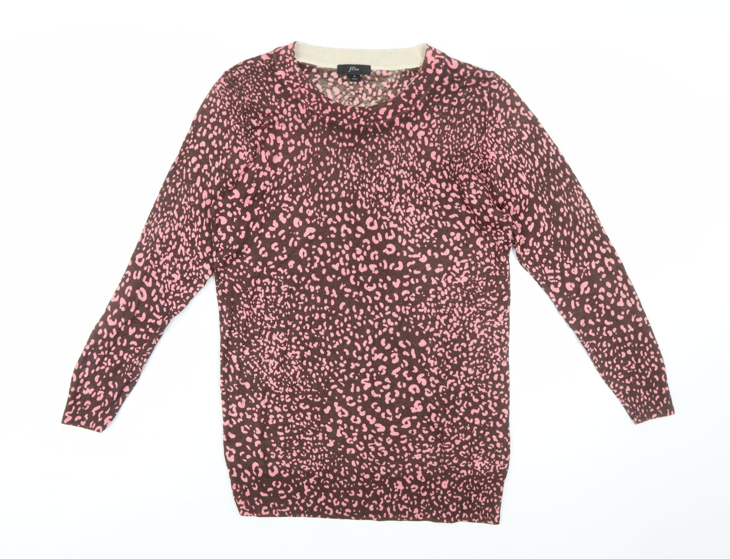 J.Crew Women's Brown Pink Animal Print Merino Wool Jumper Size M