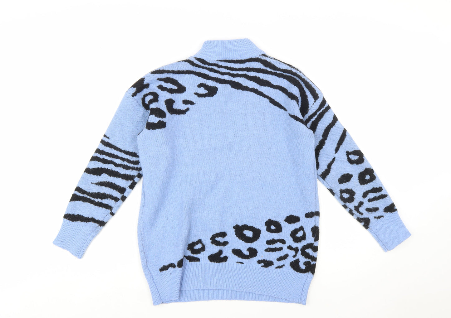 QUIZ Women Blue Animal Print Mock Neck Long Sleeve Jumper Size S