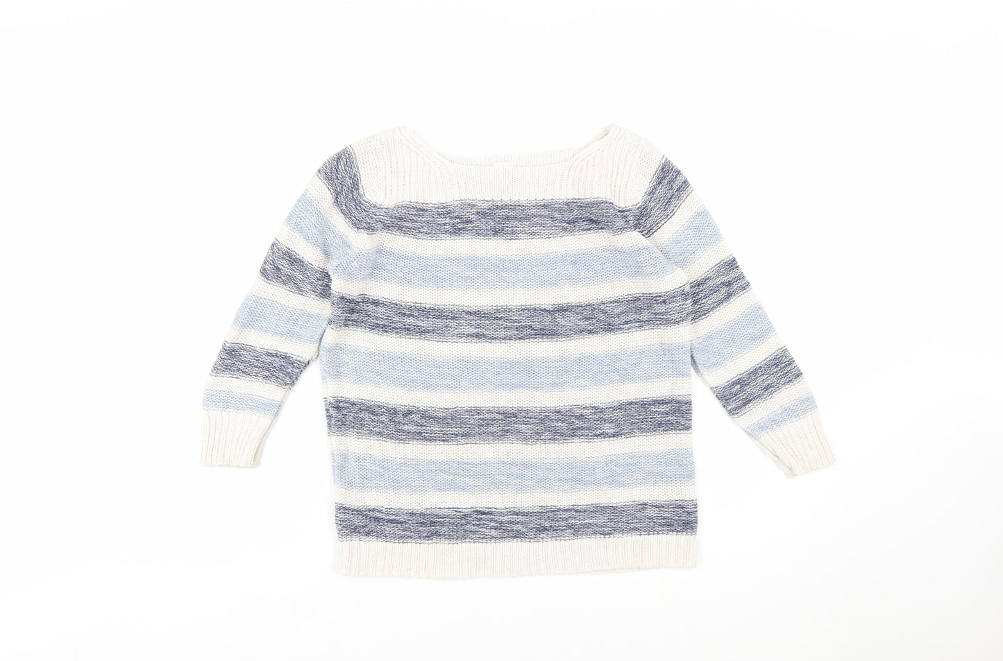 Poetry Womens Blue Striped Cotton Jumper Size 12 Boat Neck Knit