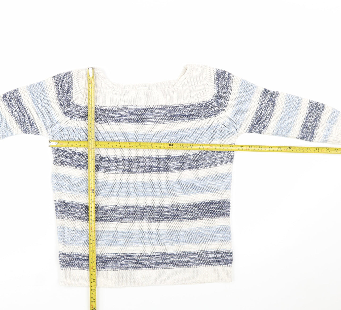 Poetry Womens Blue Striped Cotton Jumper Size 12 Boat Neck Knit