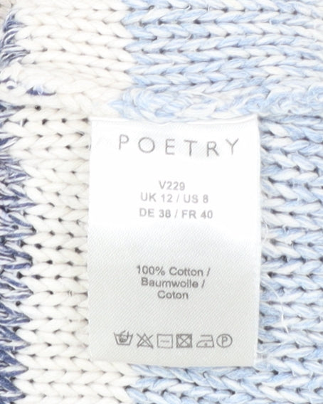 Poetry Womens Blue Striped Cotton Jumper Size 12 Boat Neck Knit