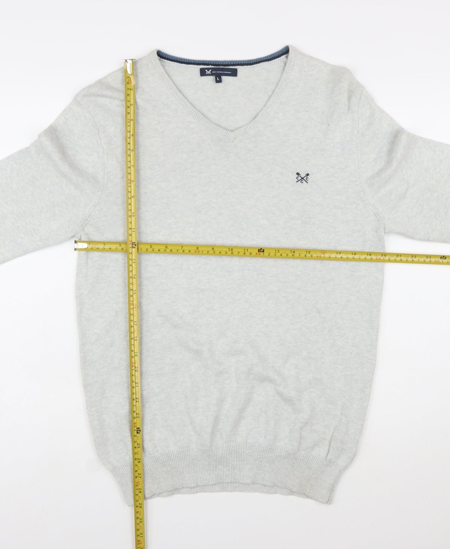 Crew Clothing Company Men’s Grey V-Neck Cotton Cashmere Jumper L