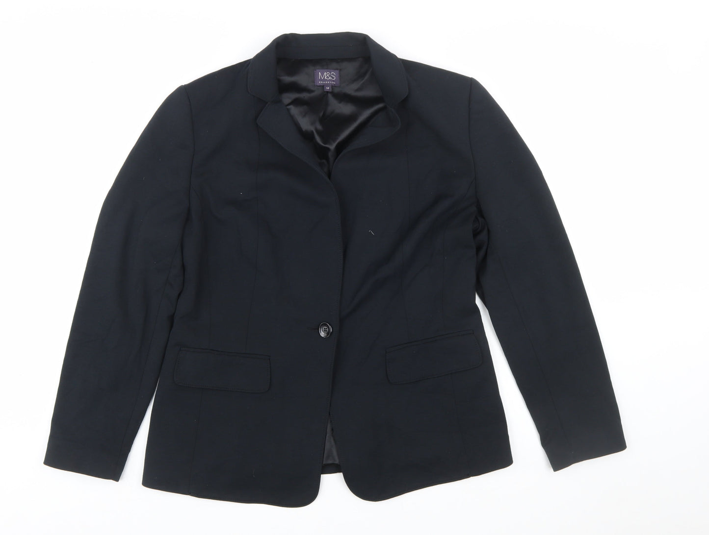 Marks and Spencer Women Black Size 14 Classic Single-Breasted Blazer