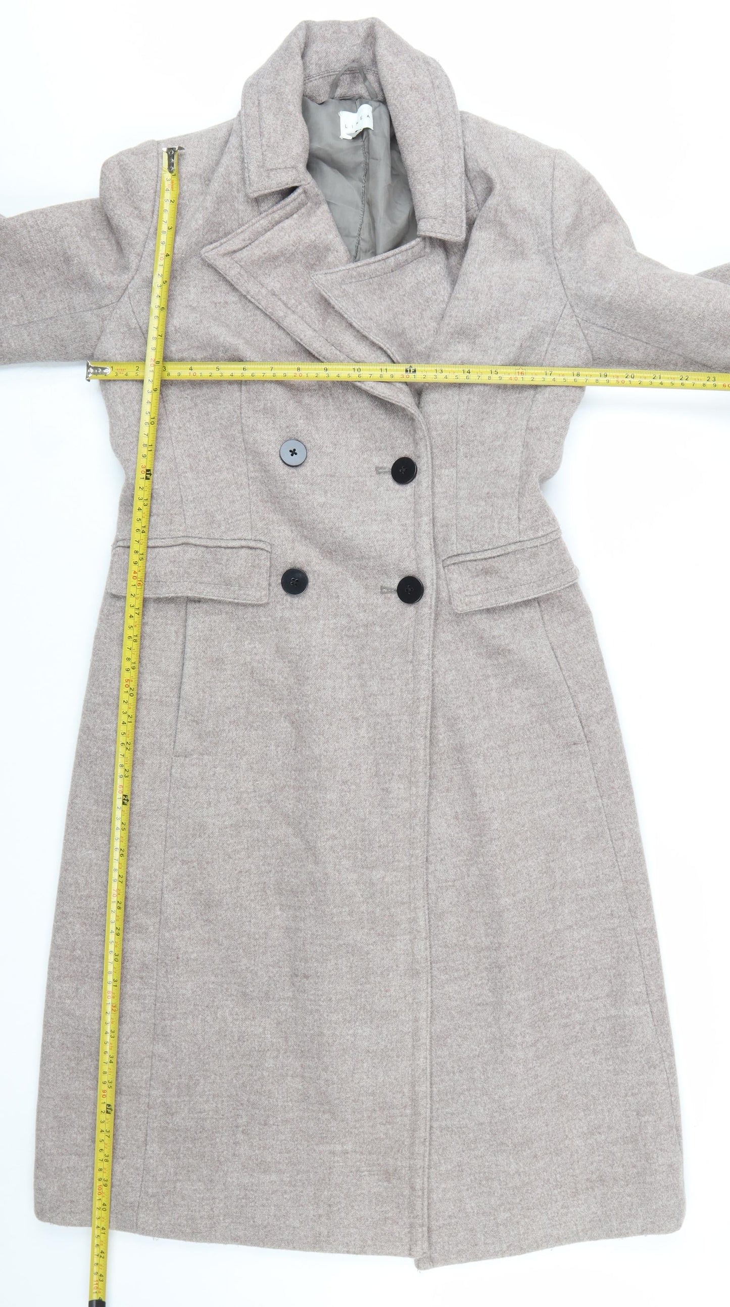 Linea Women’s Beige Wool Blend Long Overcoat Size 10 Classic Style