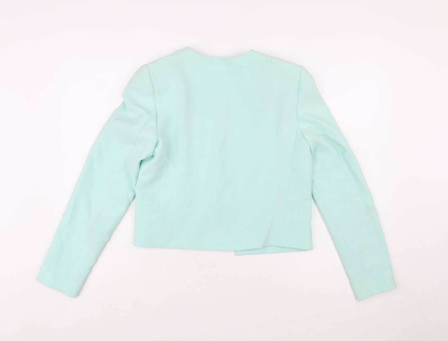 Mango Women Mint Green Cropped Blazer Jacket Size 12 Polyester Blend