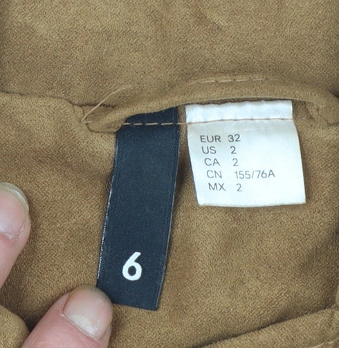 H&M Divided Womens Camel Biker Jacket Size 6 Faux Suede Short Zip Style