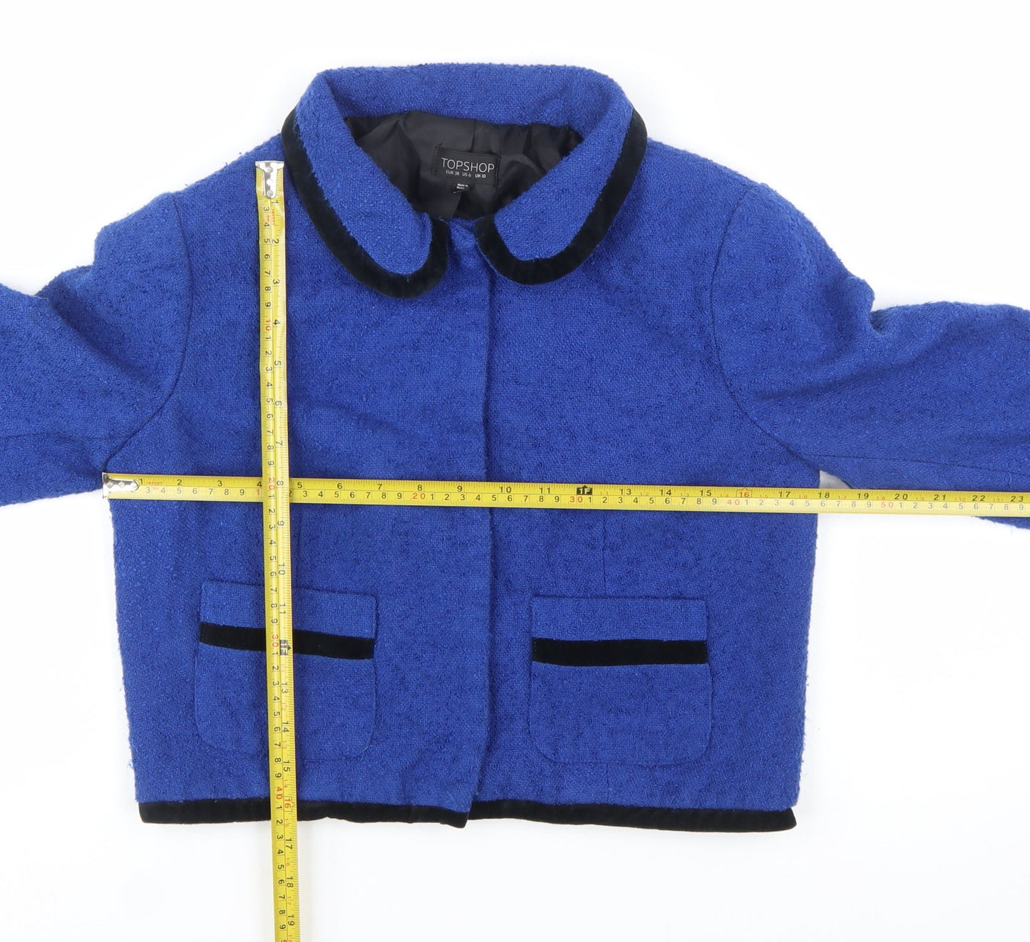 Topshop Women’s Blue Bouclé Cropped Blazer Jacket UK 10