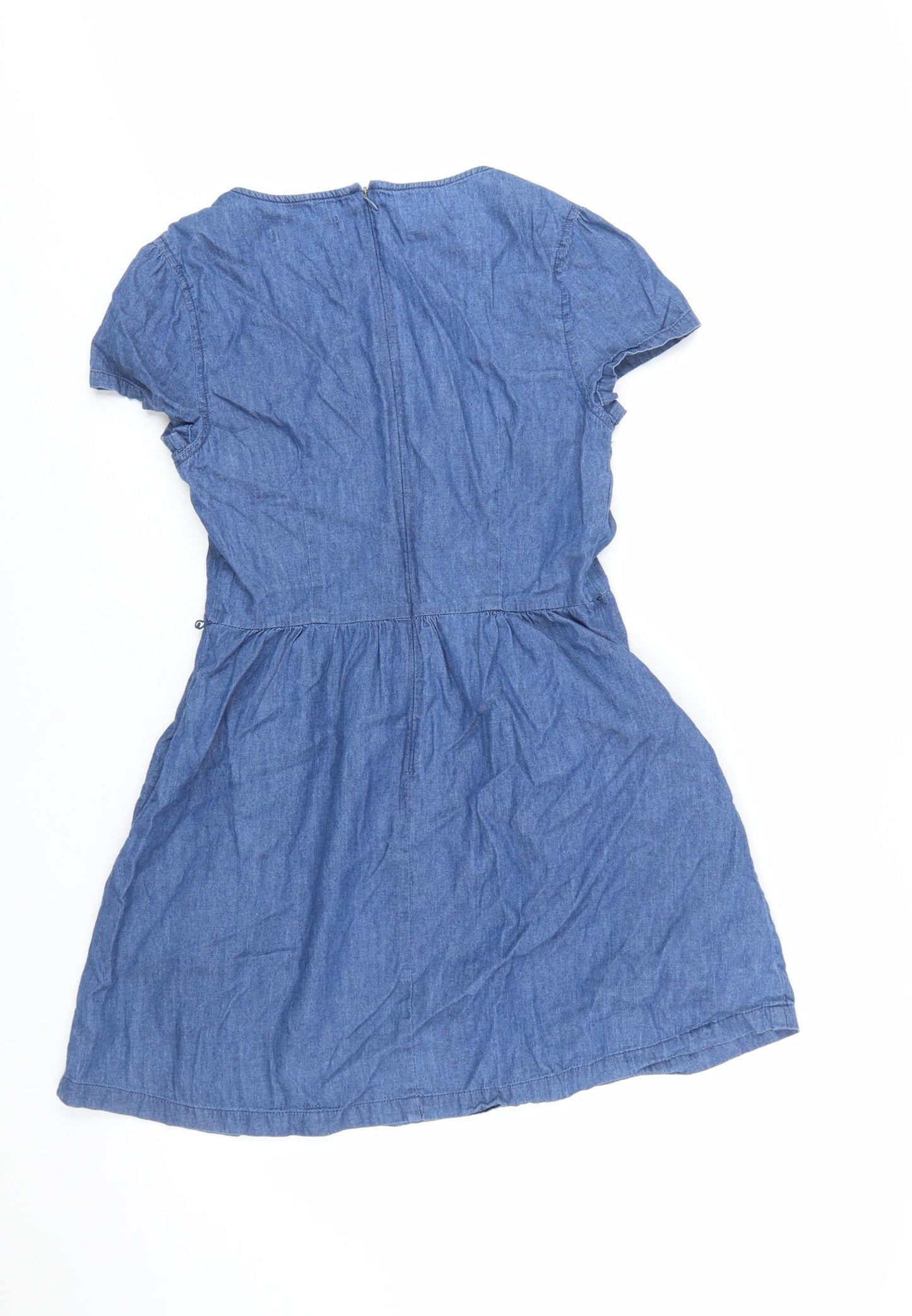 Oasis Women Blue Fit & Flare Chambray Short Dress Size 10