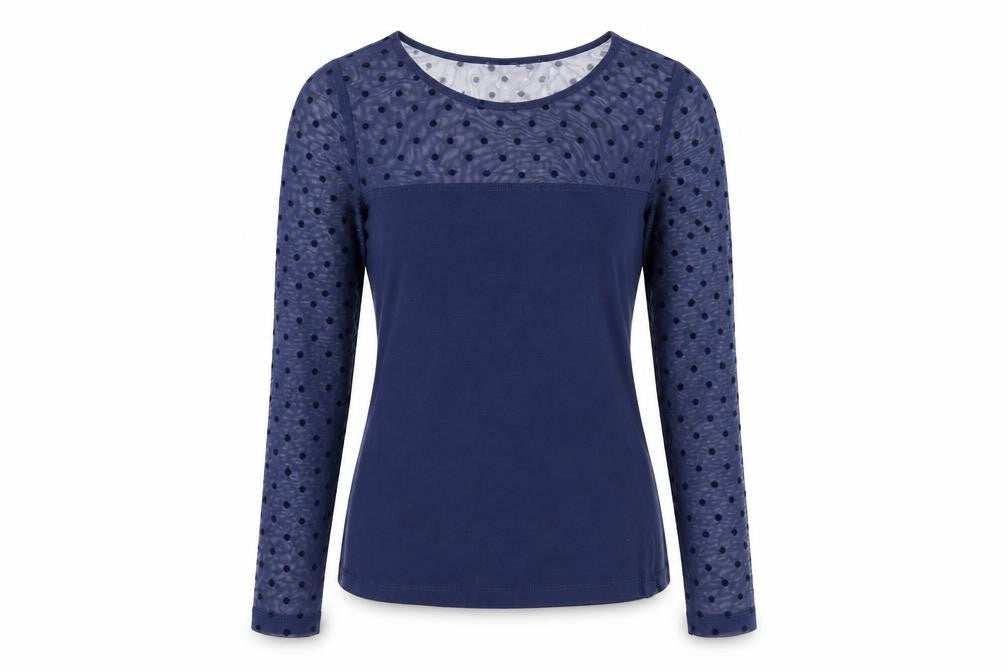 H&M Women's Blue Mesh Polka Dot Long Sleeve Jersey Top Size S