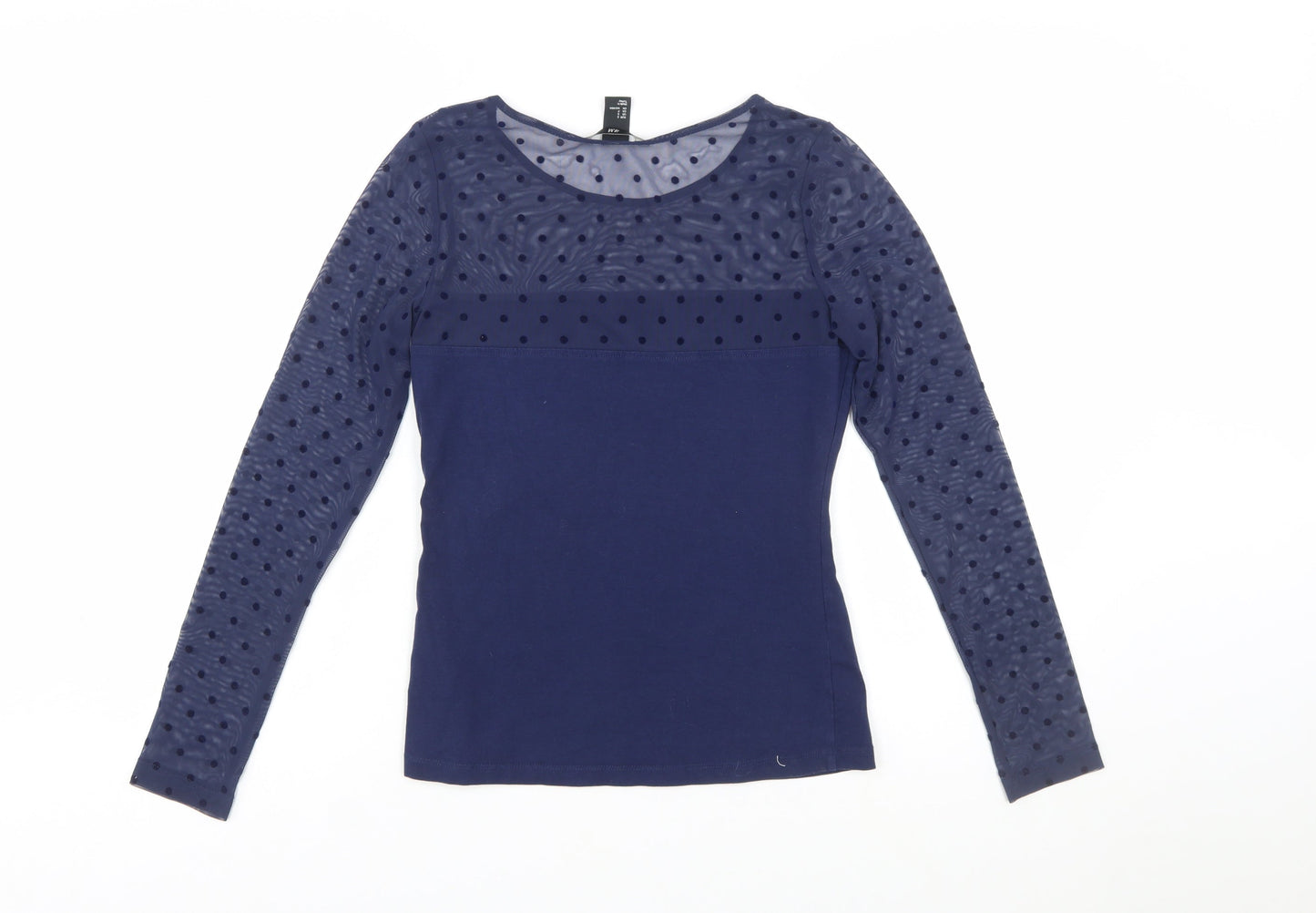 H&M Women's Blue Mesh Polka Dot Long Sleeve Jersey Top Size S