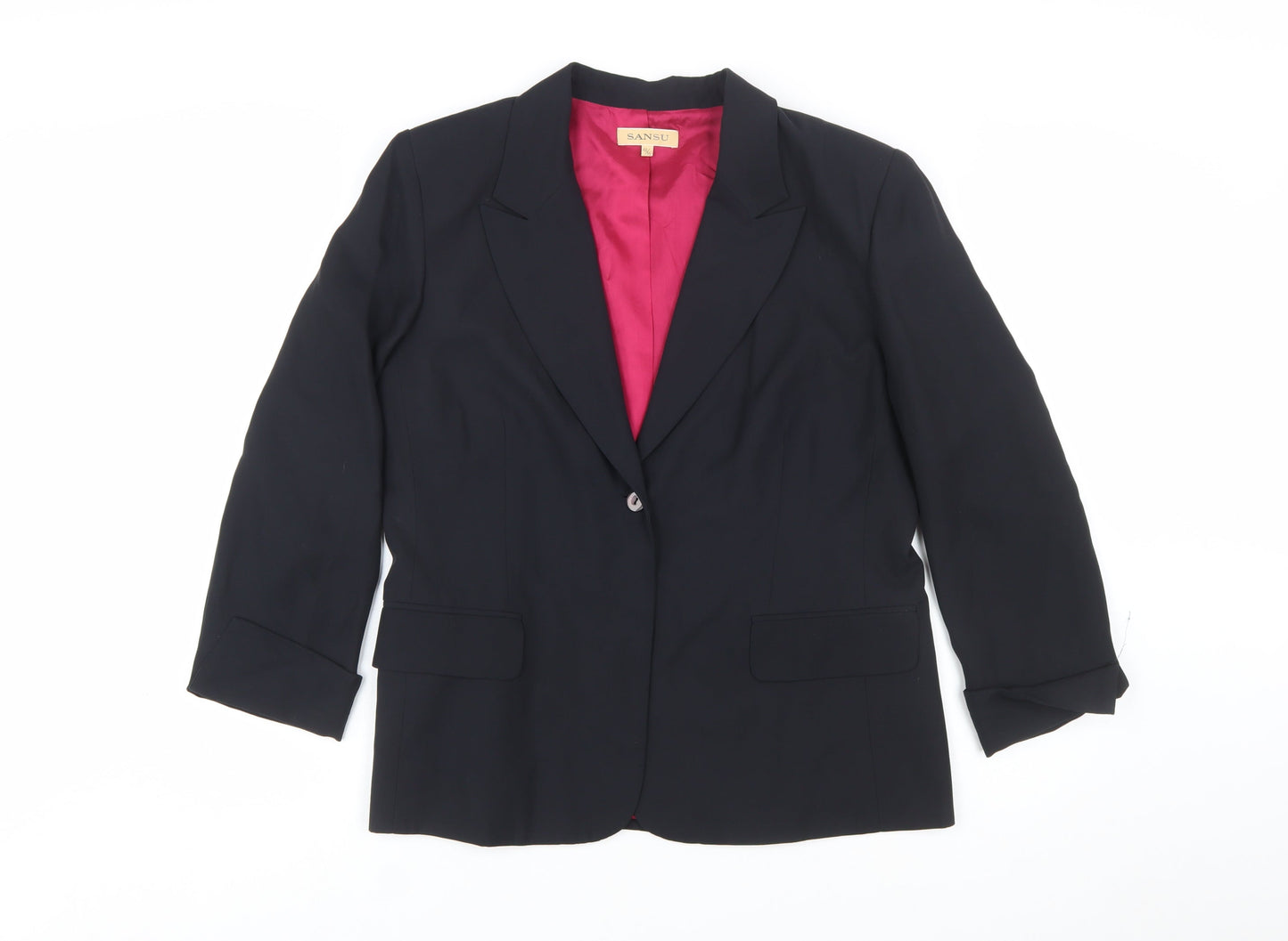 Sansu Women's Black Silk Blend Lined Blazer Jacket Size 16