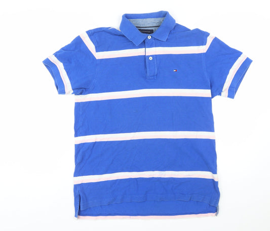 Tommy Hilfiger Men's Blue Striped Cotton Polo Shirt Size M
