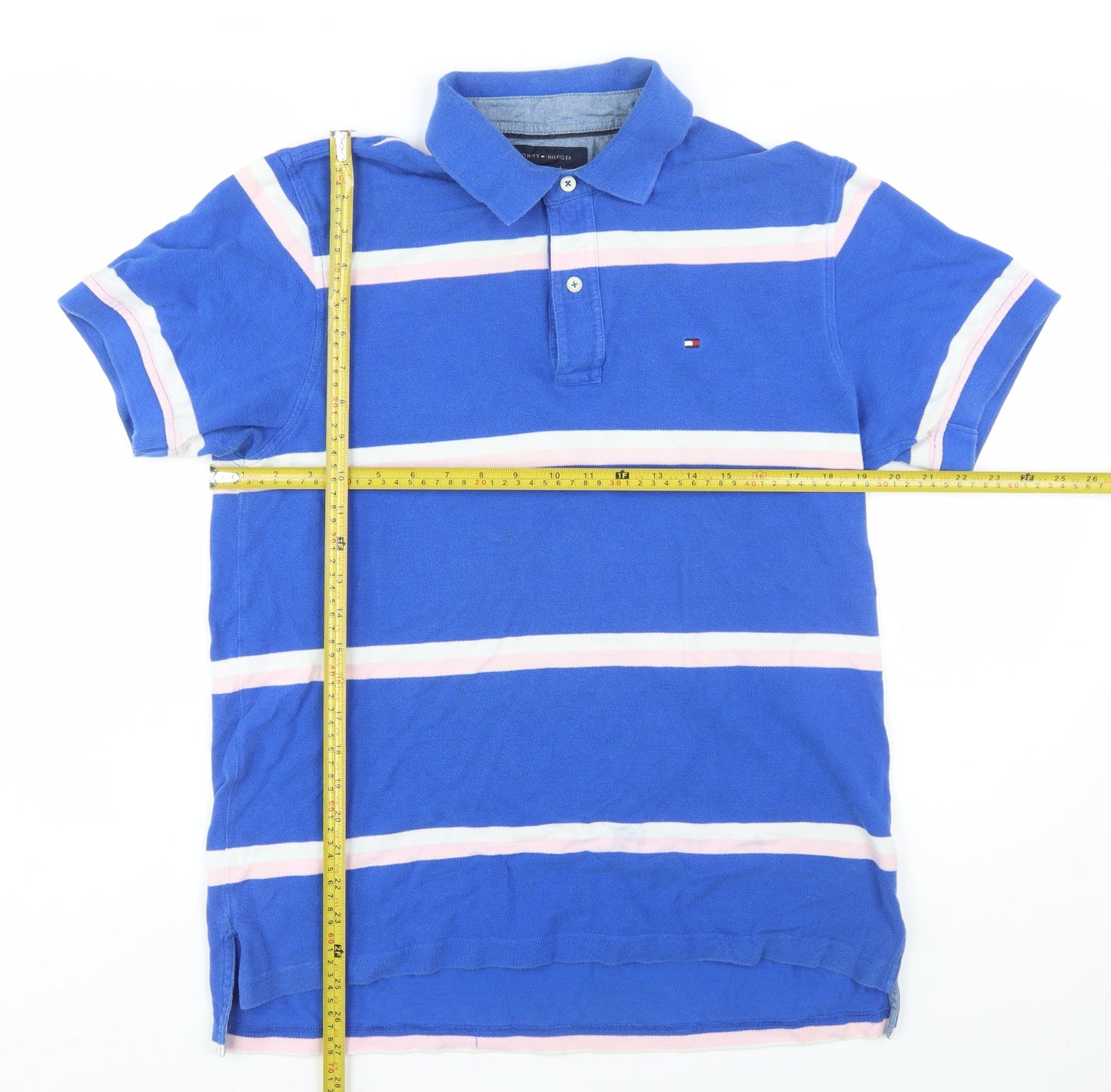 Tommy Hilfiger Men's Blue Striped Cotton Polo Shirt Size M