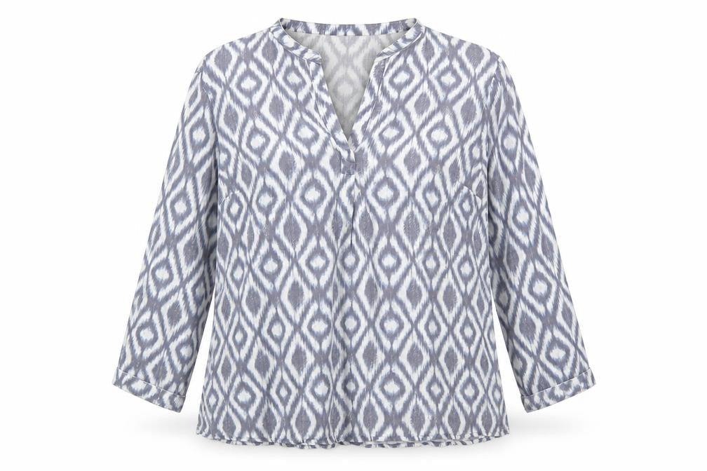 Jaeger Women Blue Geometric Viscose Long Sleeve Tunic Blouse Size 18