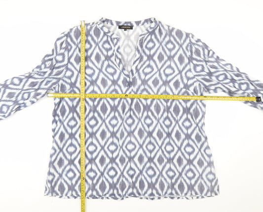 Jaeger Women Blue Geometric Viscose Long Sleeve Tunic Blouse Size 18