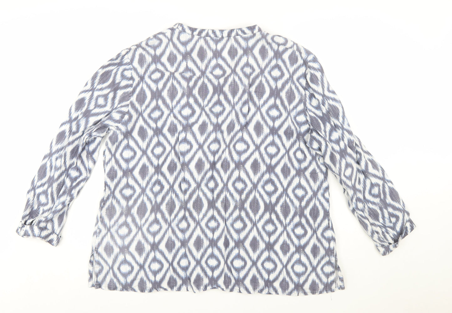 Jaeger Women Blue Geometric Viscose Long Sleeve Tunic Blouse Size 18