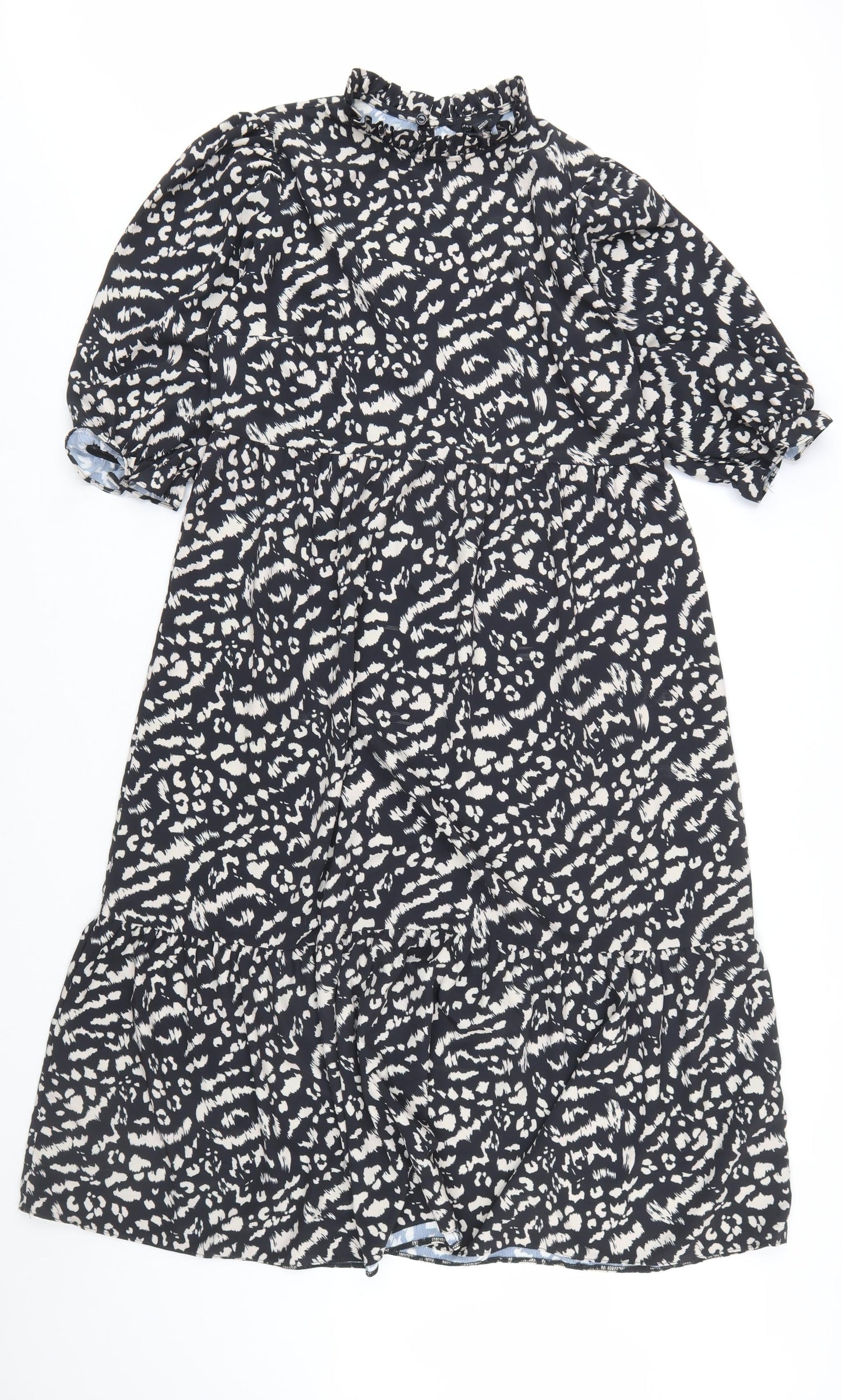 New Look Women's Black Animal Print High Neck Shift Dress Size 14