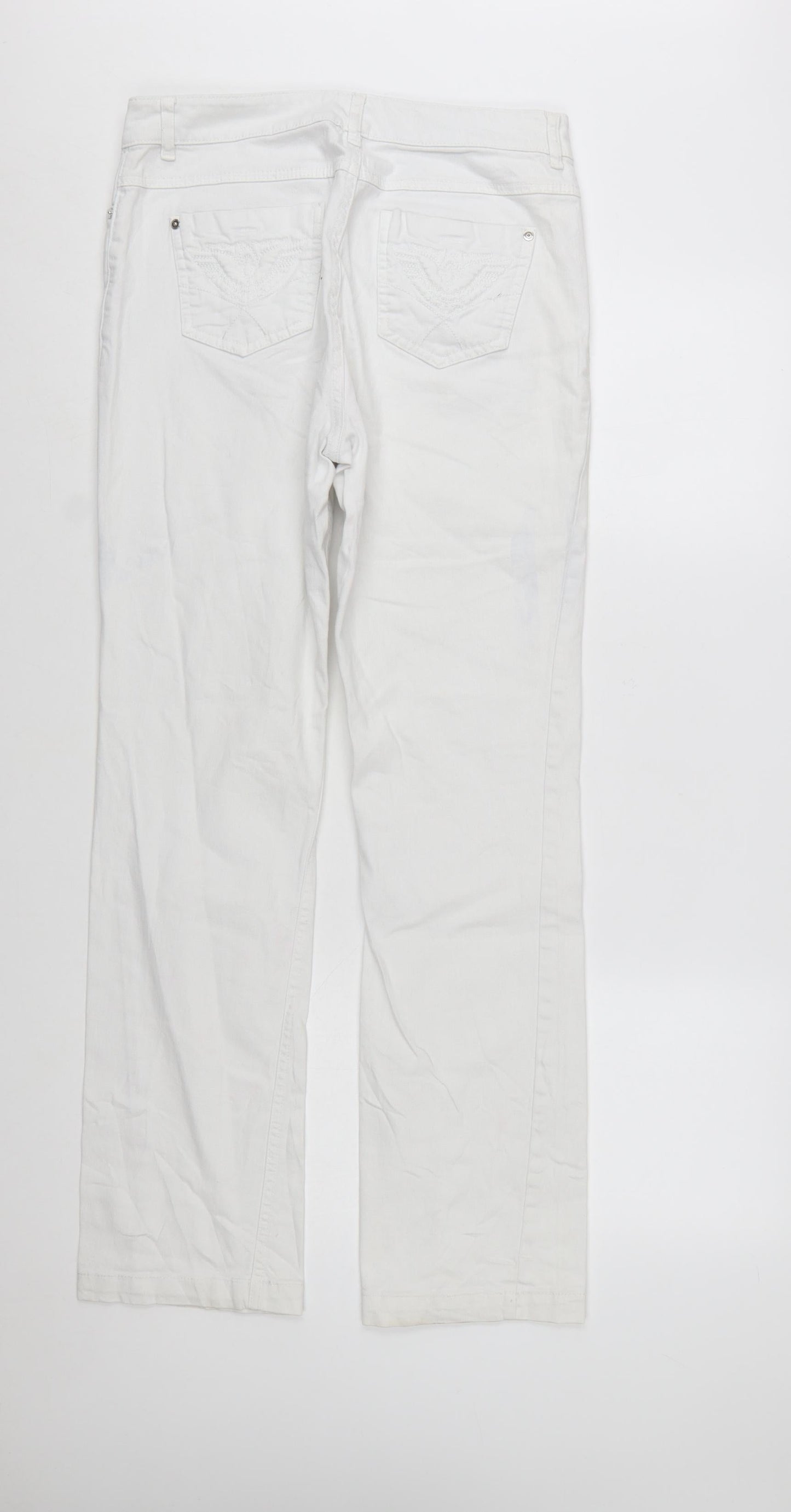 Oui Women White Straight Denim Jeans Size 14 Stretch Cotton