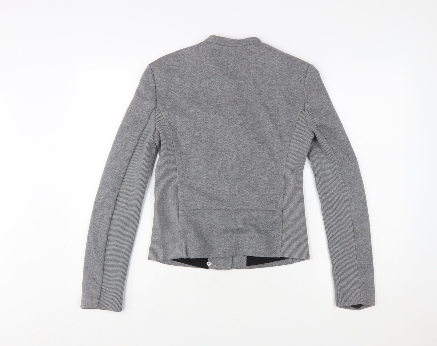 Zara Women Grey Slim Fit Collarless Lined Jacket Size S