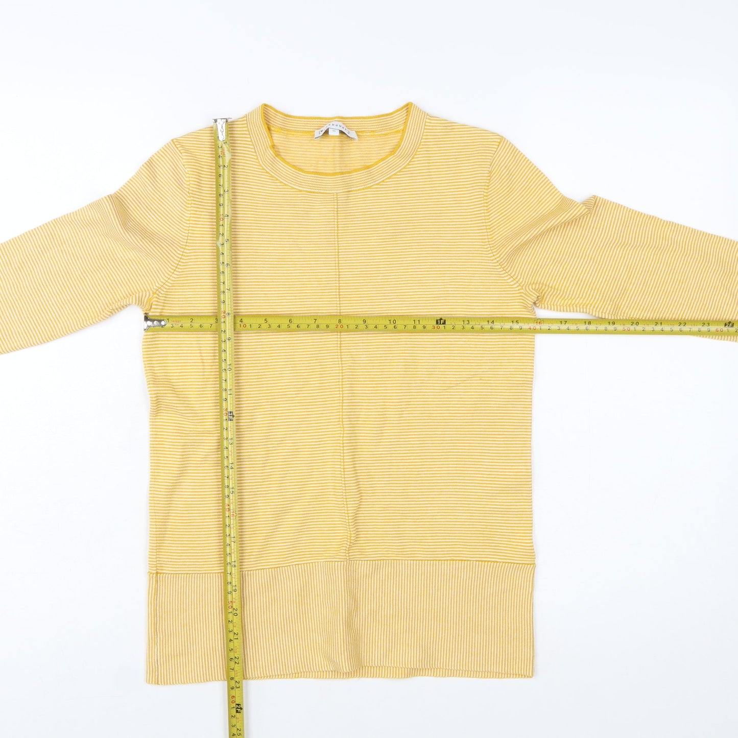 Warehouse Women’s Yellow Striped Crew Neck Long Sleeve Pullover Jumper Size 10