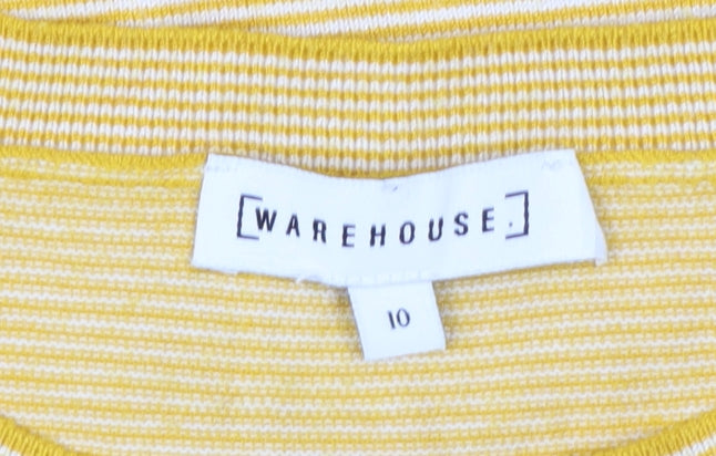 Warehouse Women’s Yellow Striped Crew Neck Long Sleeve Pullover Jumper Size 10