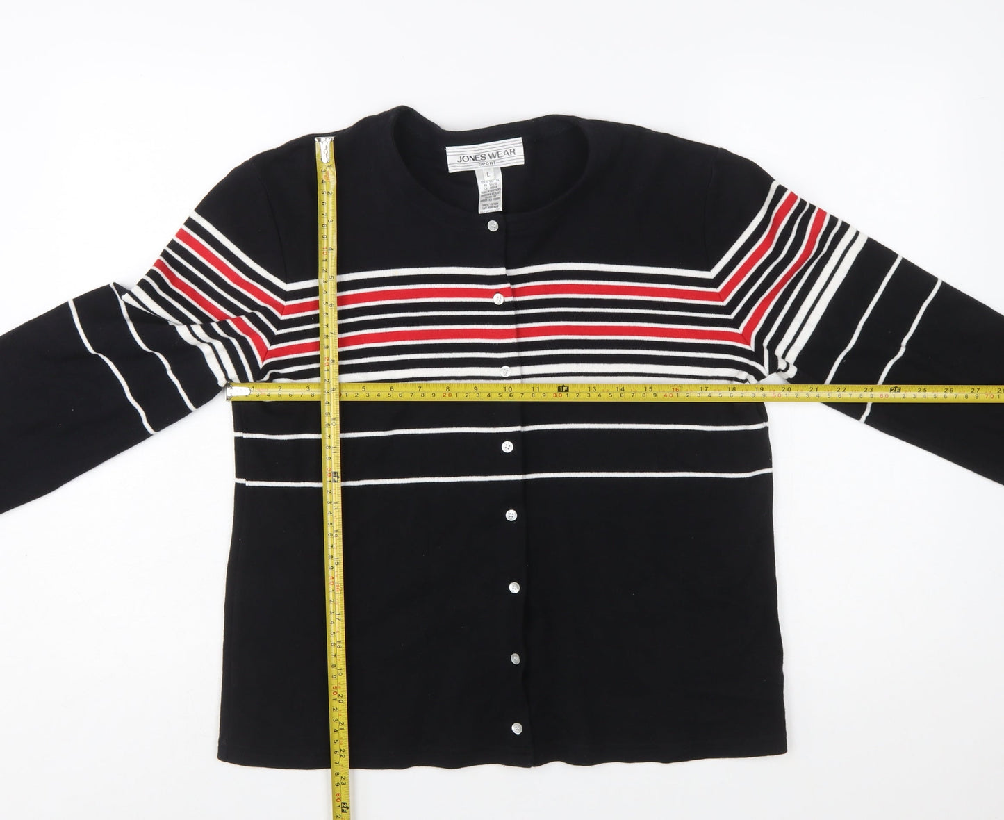 Jones Wear Women’s Black Striped Cotton Button-Up Top L