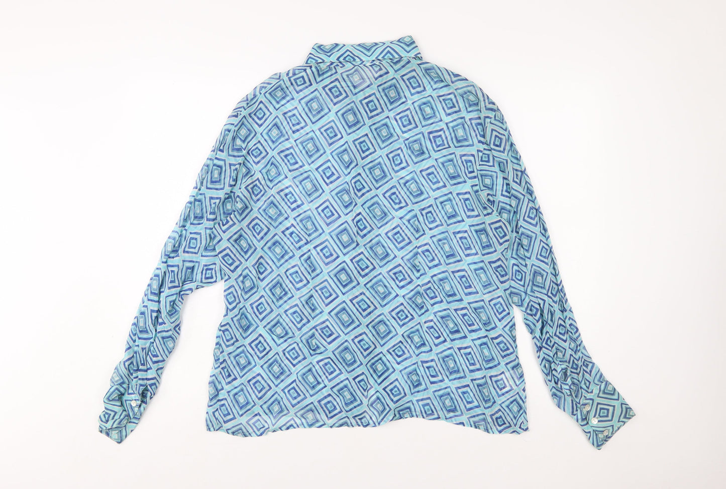New Look Women Blue Geometric Long Sleeve Button-Up Shirt Size 16