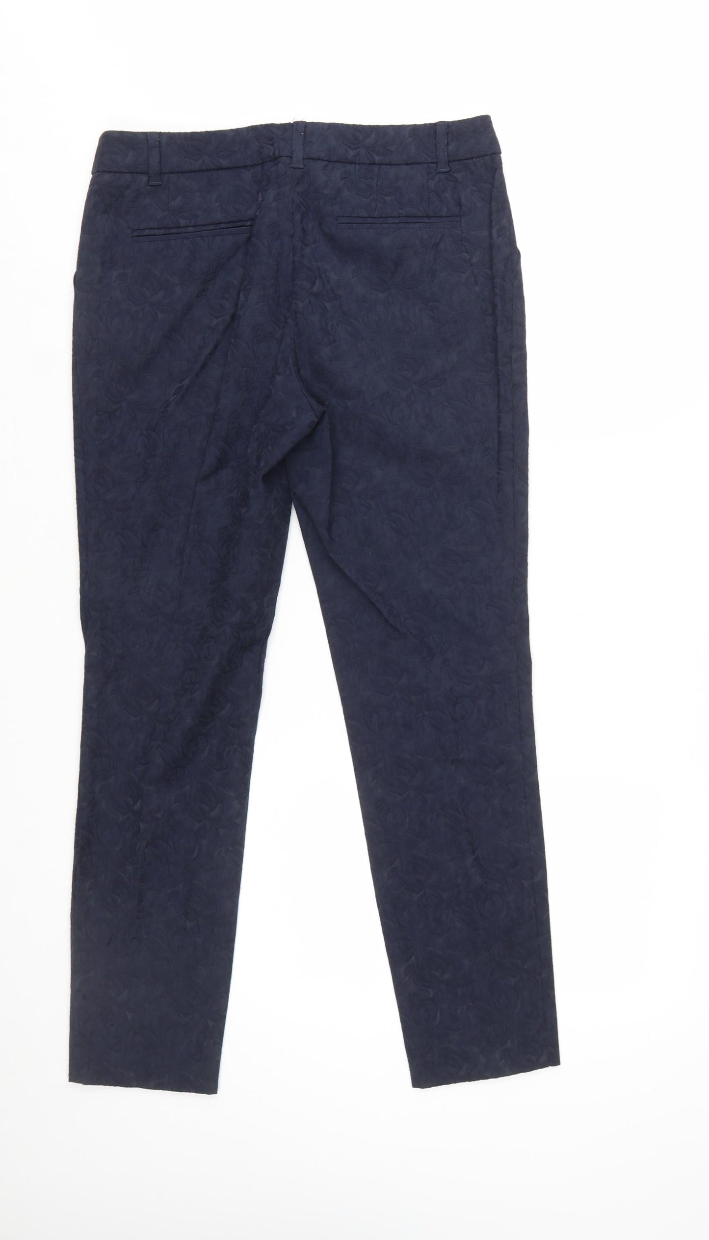 Next Women Blue Floral Jacquard Cropped Slim Trousers Size 10