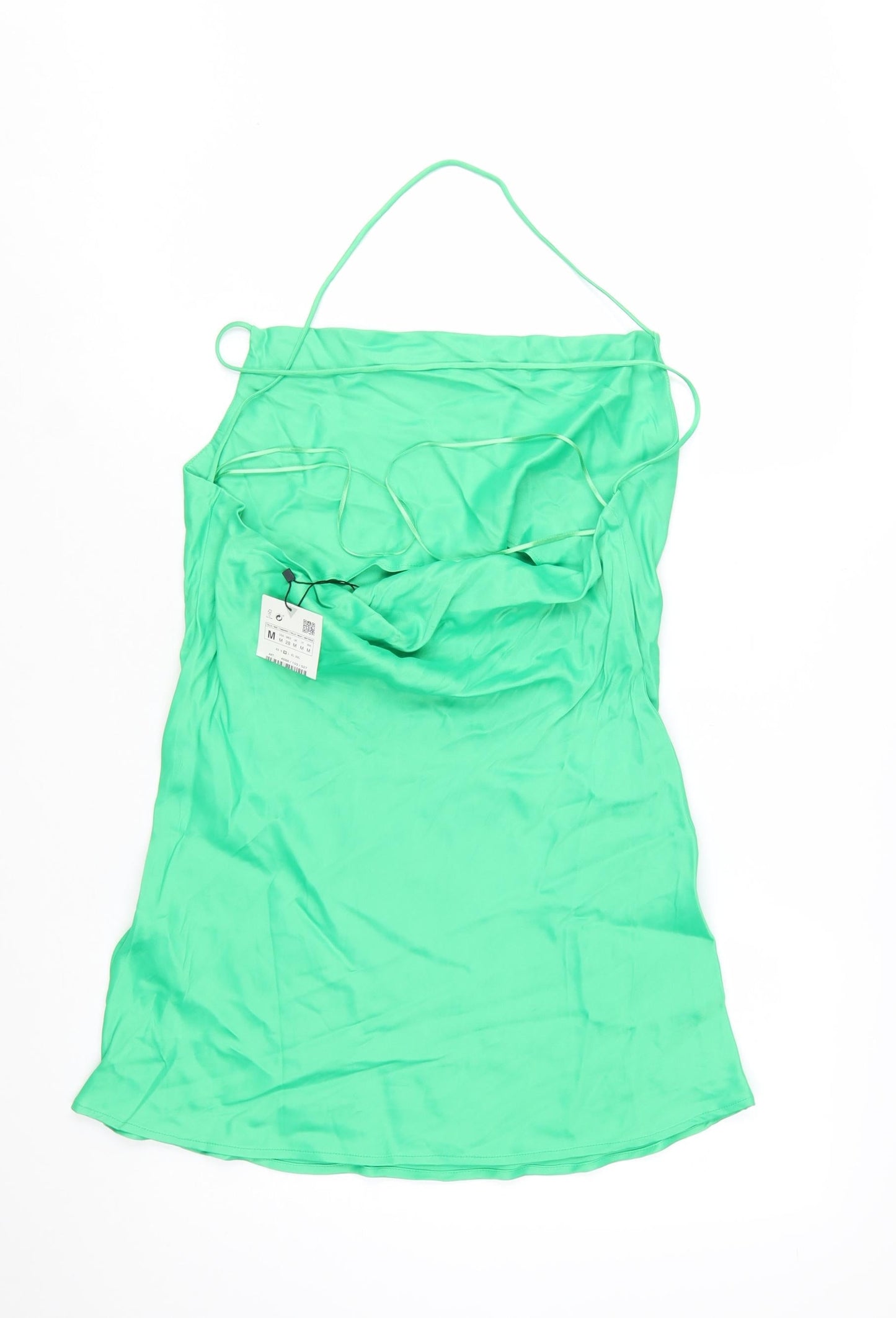 Zara Women Green Viscose Slip Dress Size 12 Summer Party