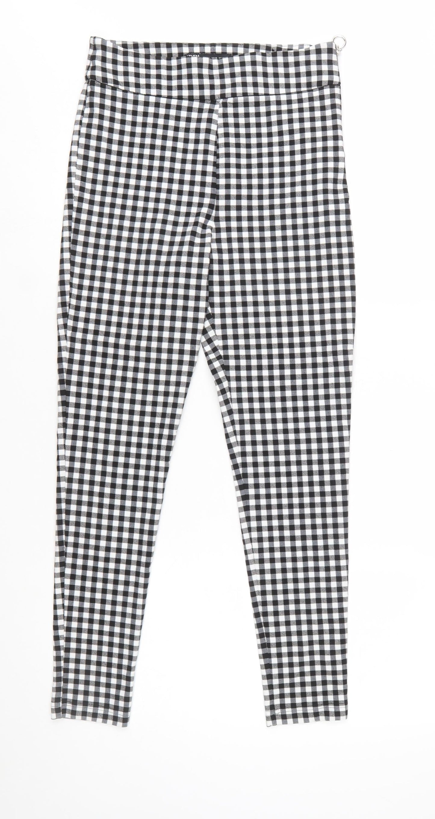 Zara Women Black Check Slim Fit Stretch Leggings Size M