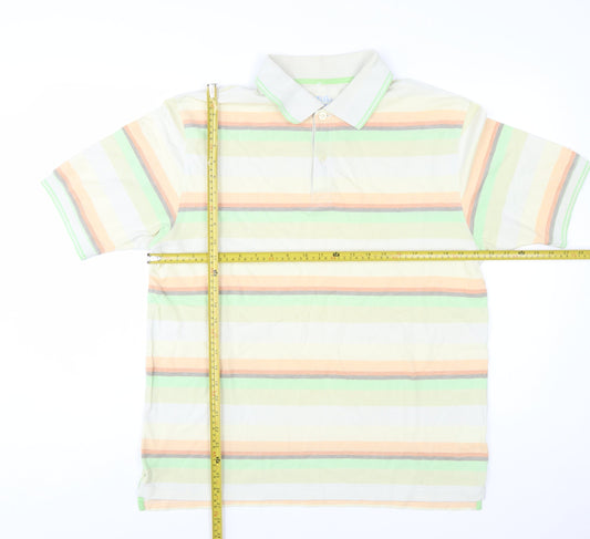 Marks and Spencer Men's Multicoloured Striped Cotton Polo Shirt M