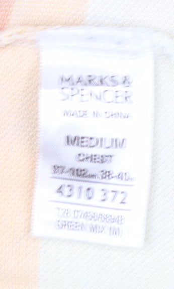 Marks and Spencer Men's Multicoloured Striped Cotton Polo Shirt M