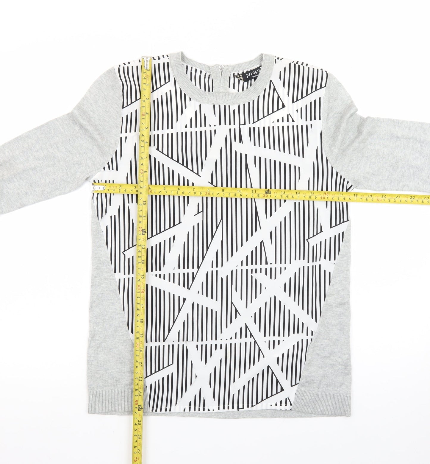 Principles by Ben de Lisi Women's Grey Geometric Long Sleeve Blouse Size 10