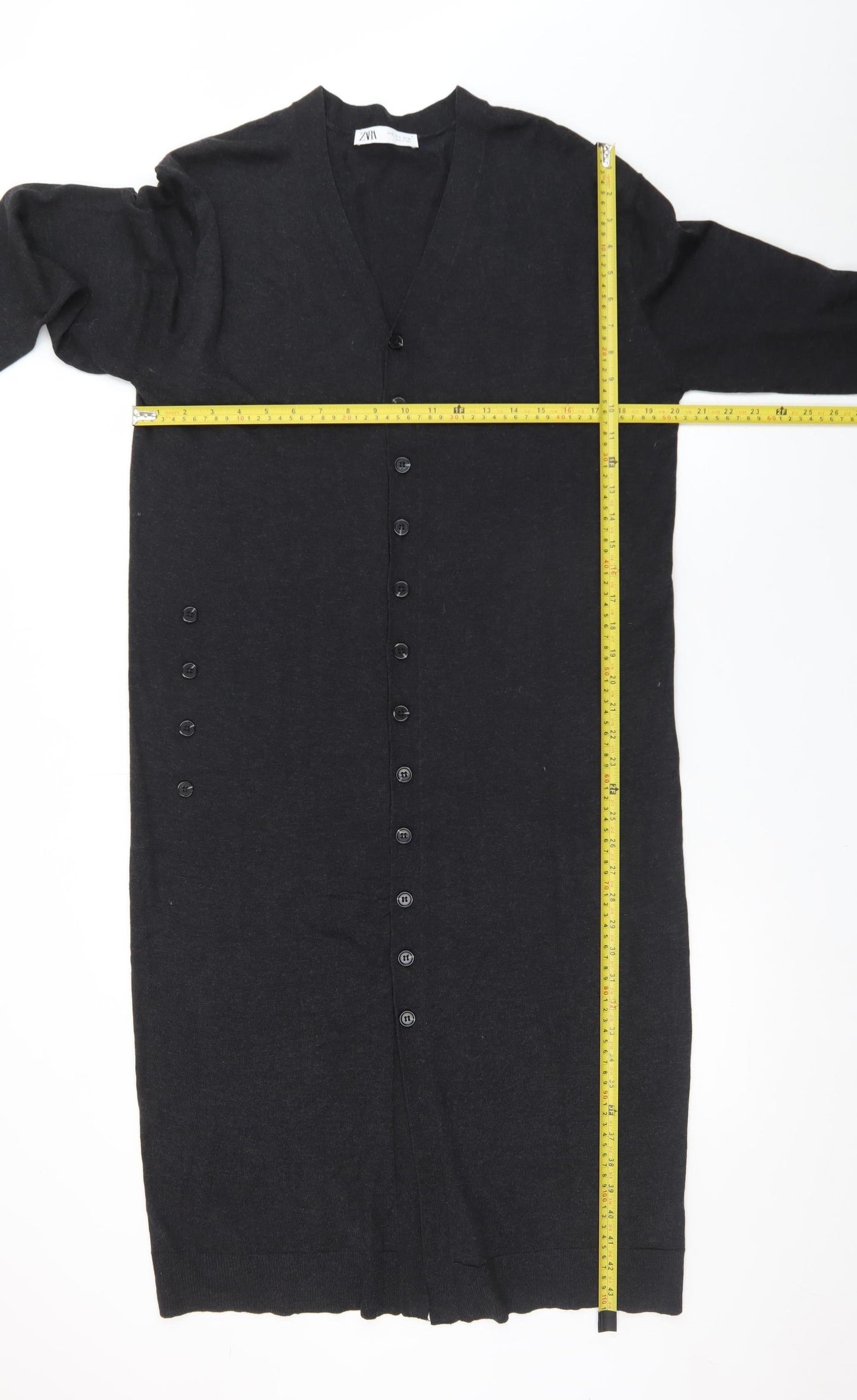 Zara Women Black Knit Midi Shirt Dress Size S Long Sleeve Button Up