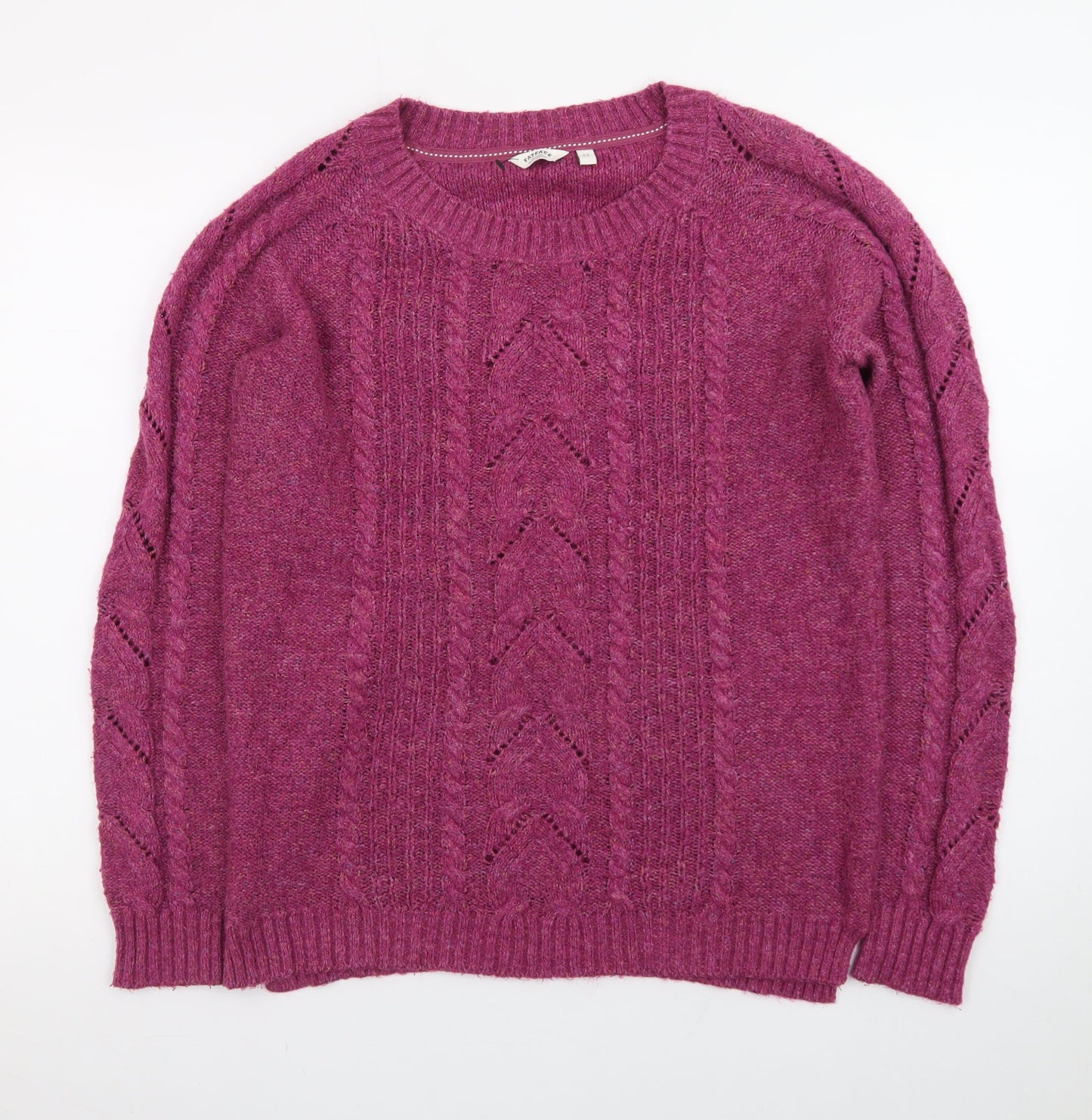 FatFace Women's Purple Wool Blend Cable Knit Jumper Size 12