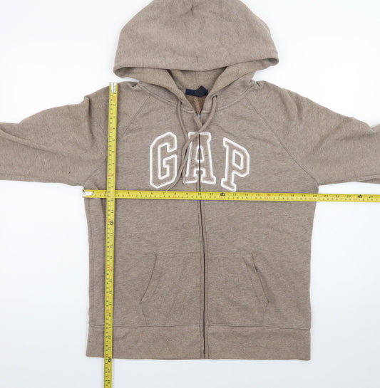 GAP Women Beige Full Zip Hoodie L Cotton Blend Casual