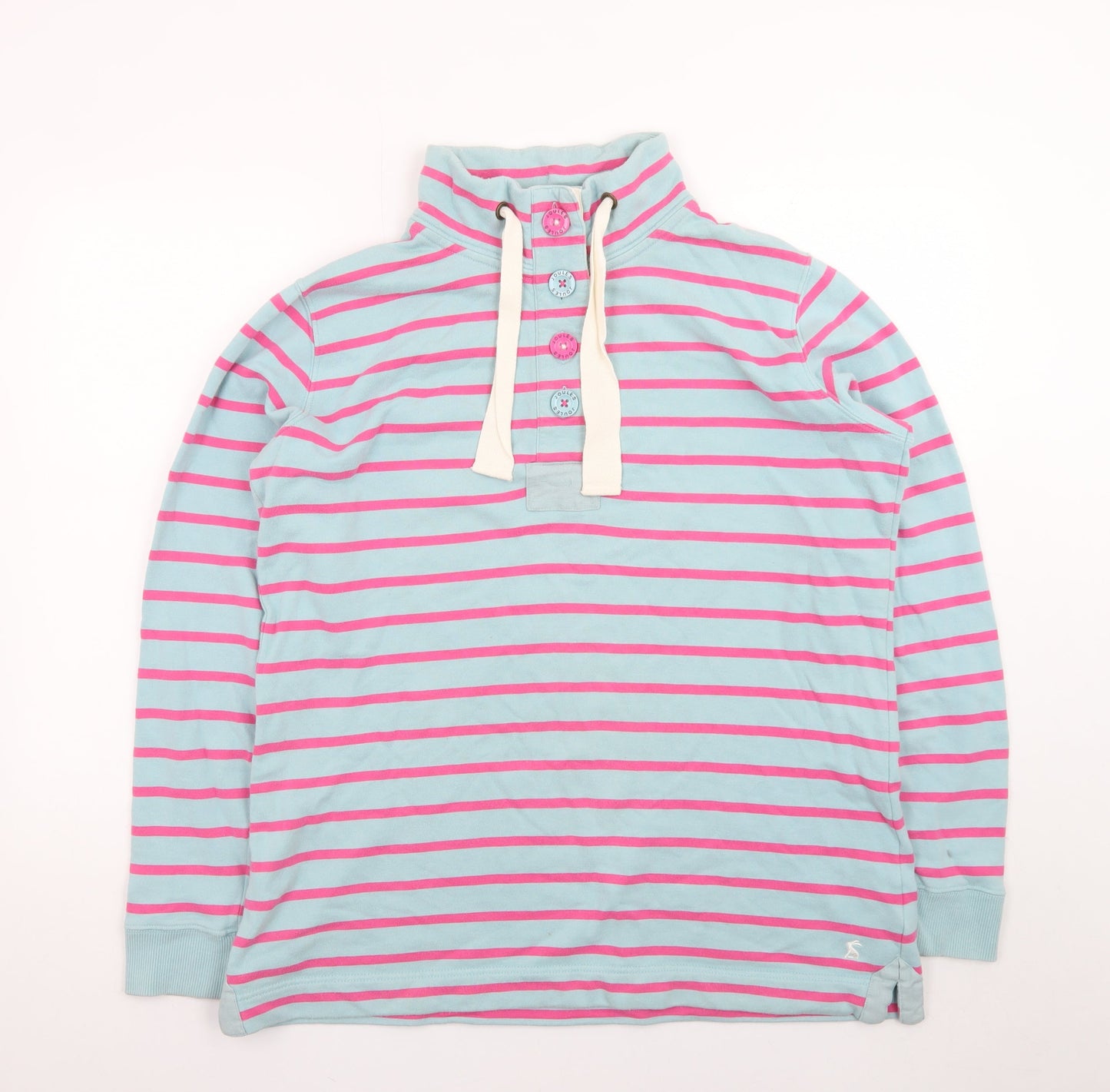 Joules Women's Blue Pink Stripe Henley Pullover Sweatshirt Size 16