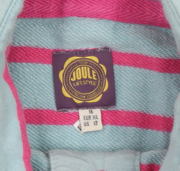 Joules Women's Blue Pink Stripe Henley Pullover Sweatshirt Size 16